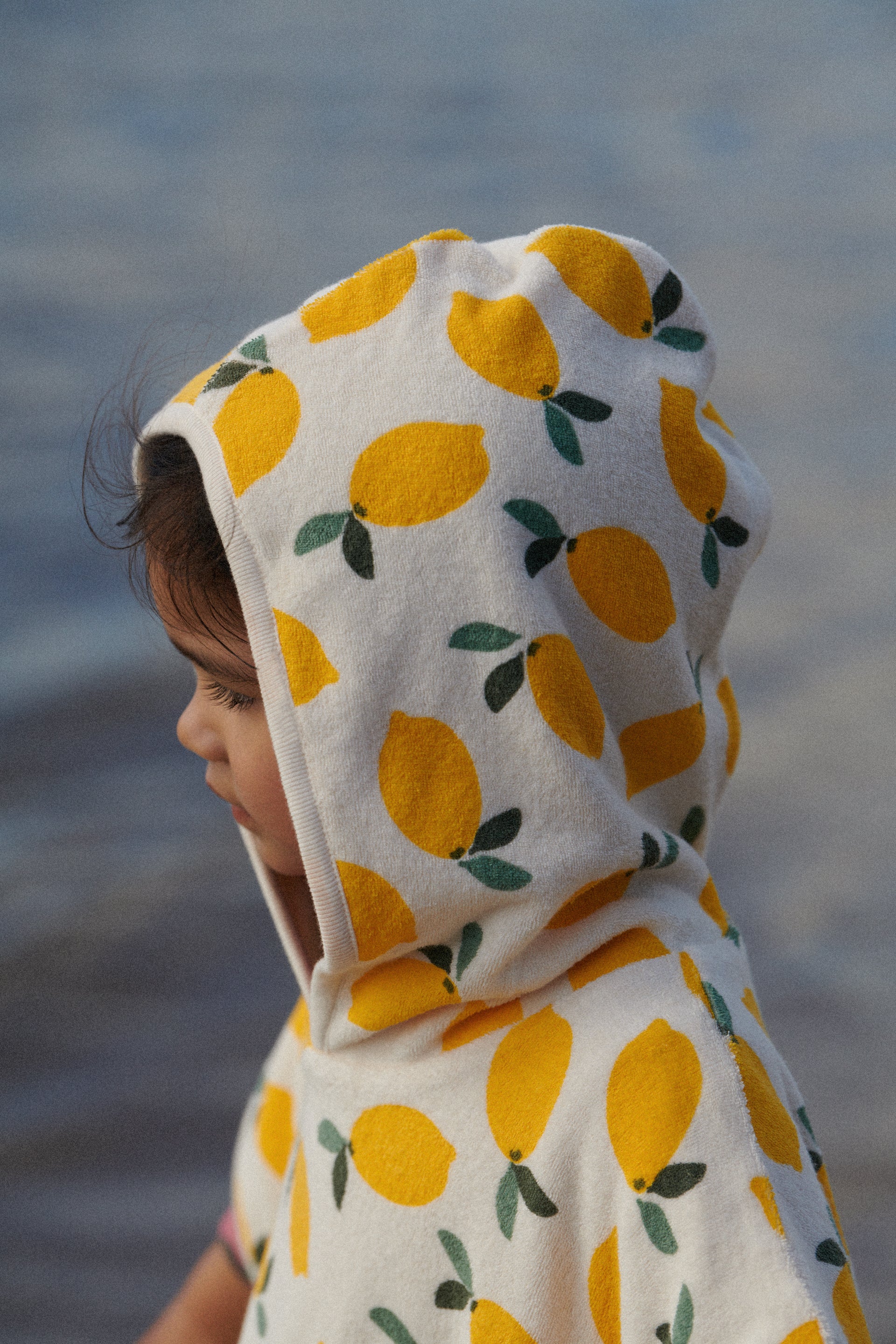 Org Cotton Poncho Towel - Lemon Print Terry - Image 2