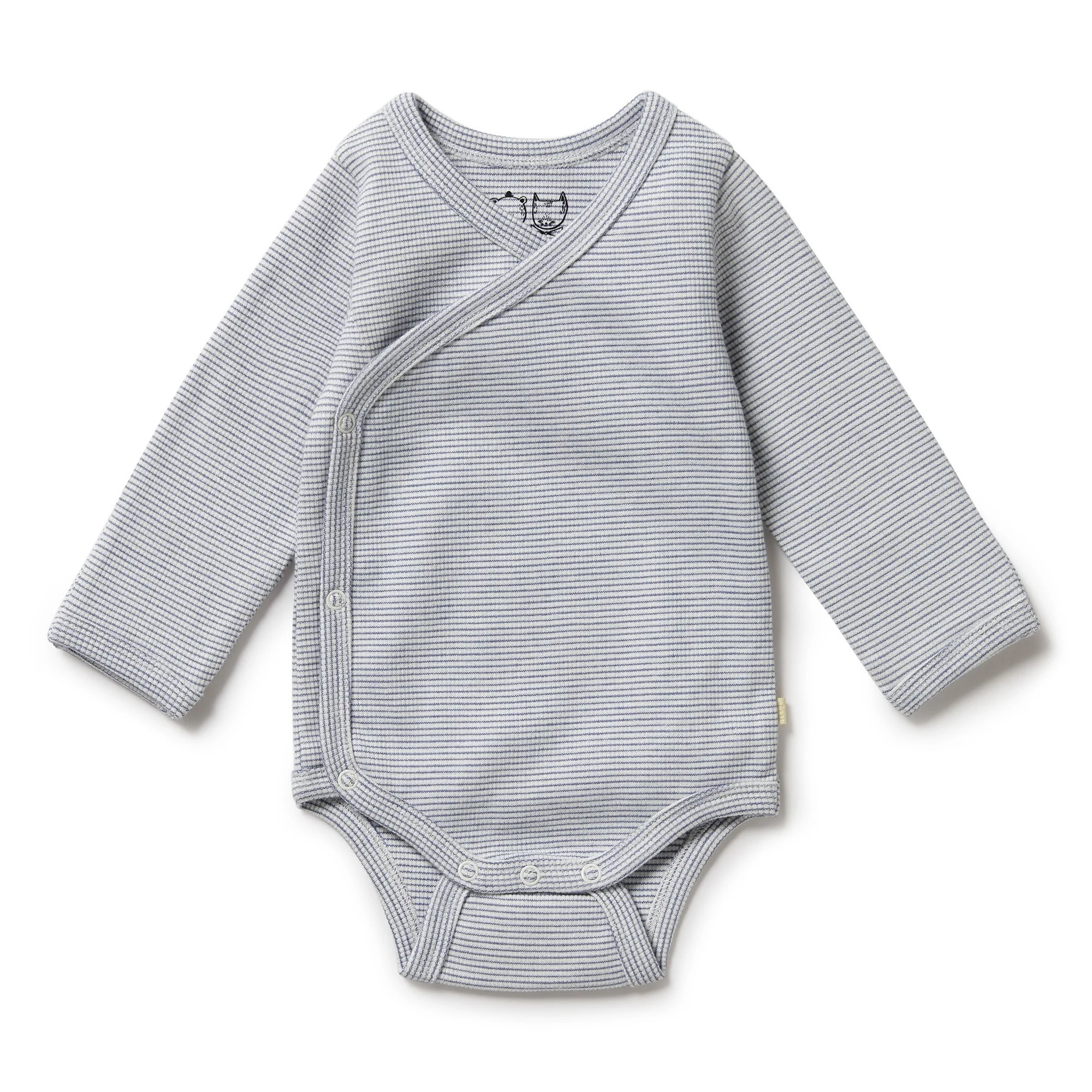 Organic Stripe Rib Kimono Bodysuit Rain Drop