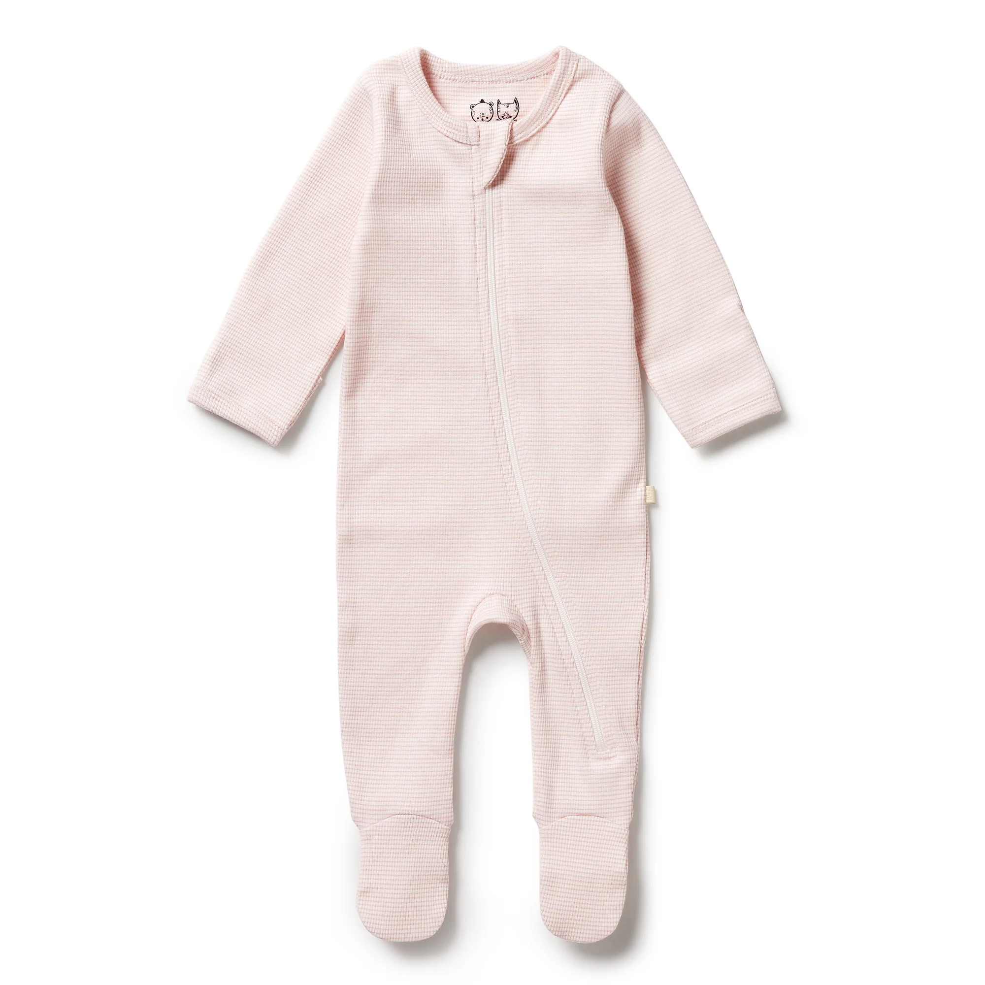 Organic Stripe Rib Zipsuit with Feet Cantaloupe
