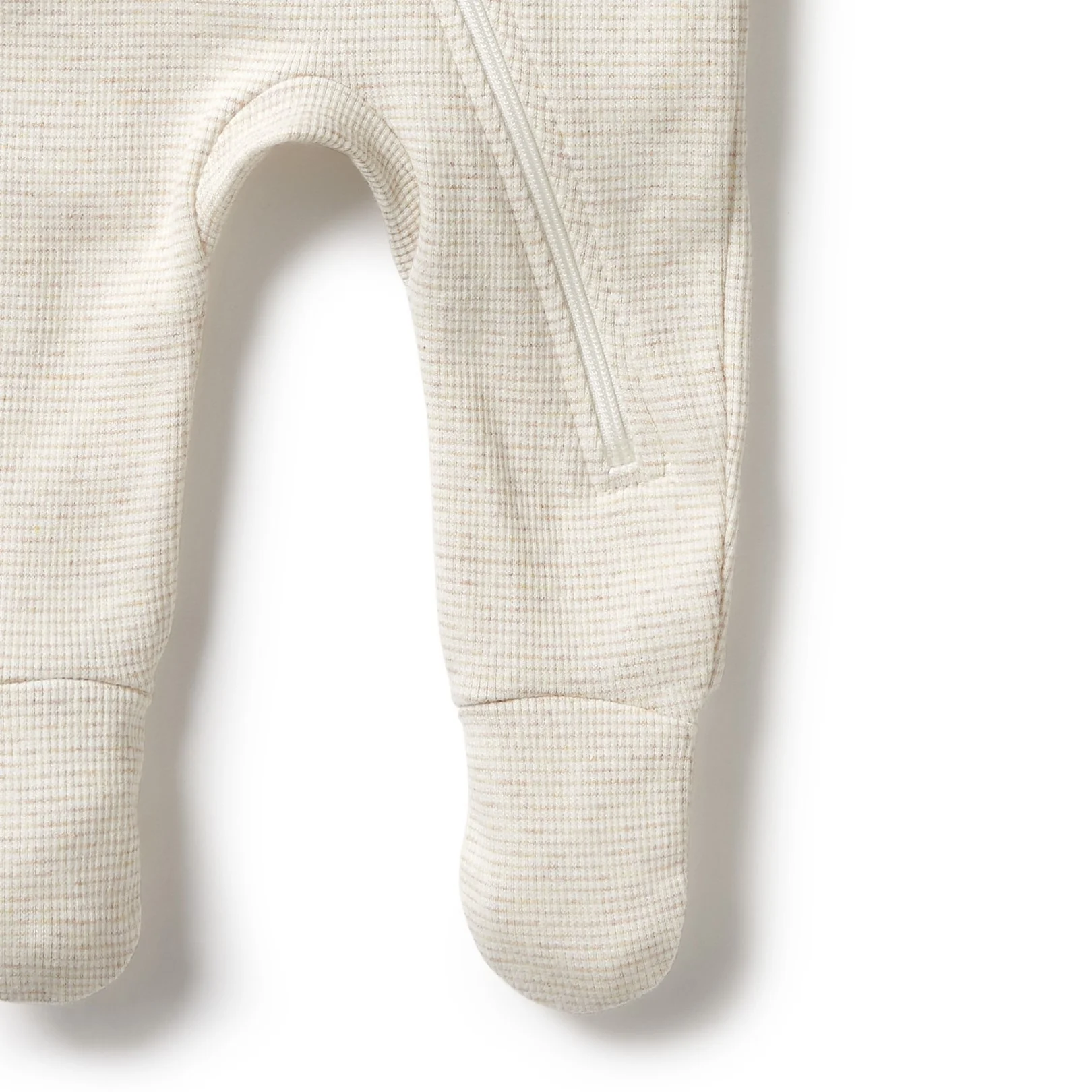 Organic Stripe Rib Zipsuit with Feet Oatmeal - Image 3