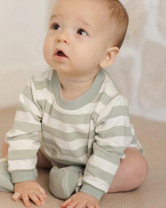 Crewneck Bubble Romper - Sage Stripe - Image 5