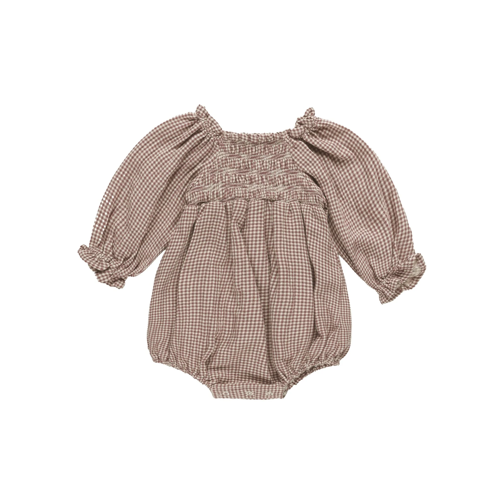 Quincy Mae Eden Romper - Plum Gingham