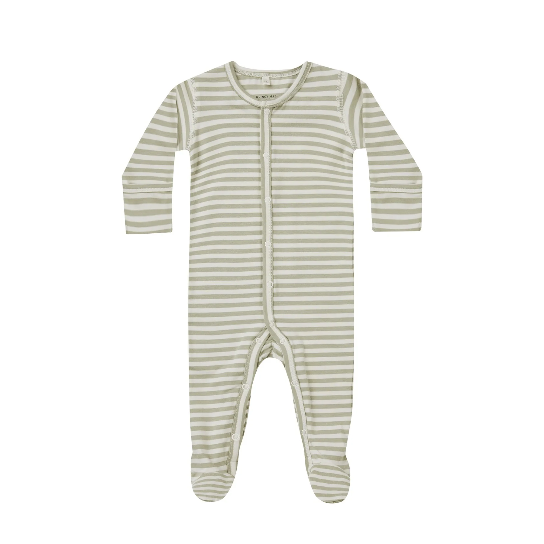 Quincy Mae Full Snap Footie - Sage Stripe