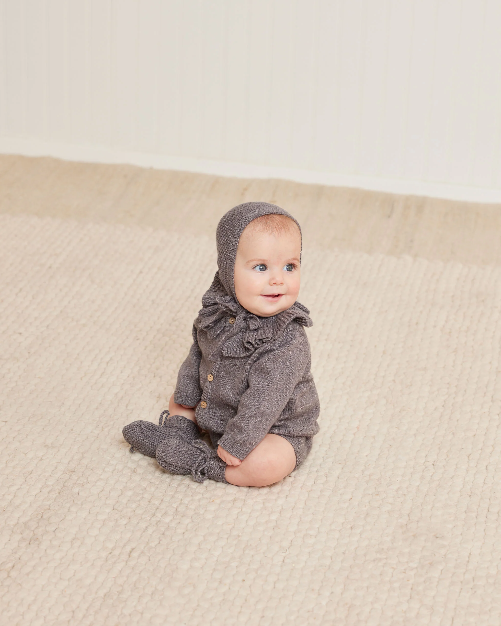 Quincy Mae Ruffle Collar Cardigan - Navy Heather - Image 2