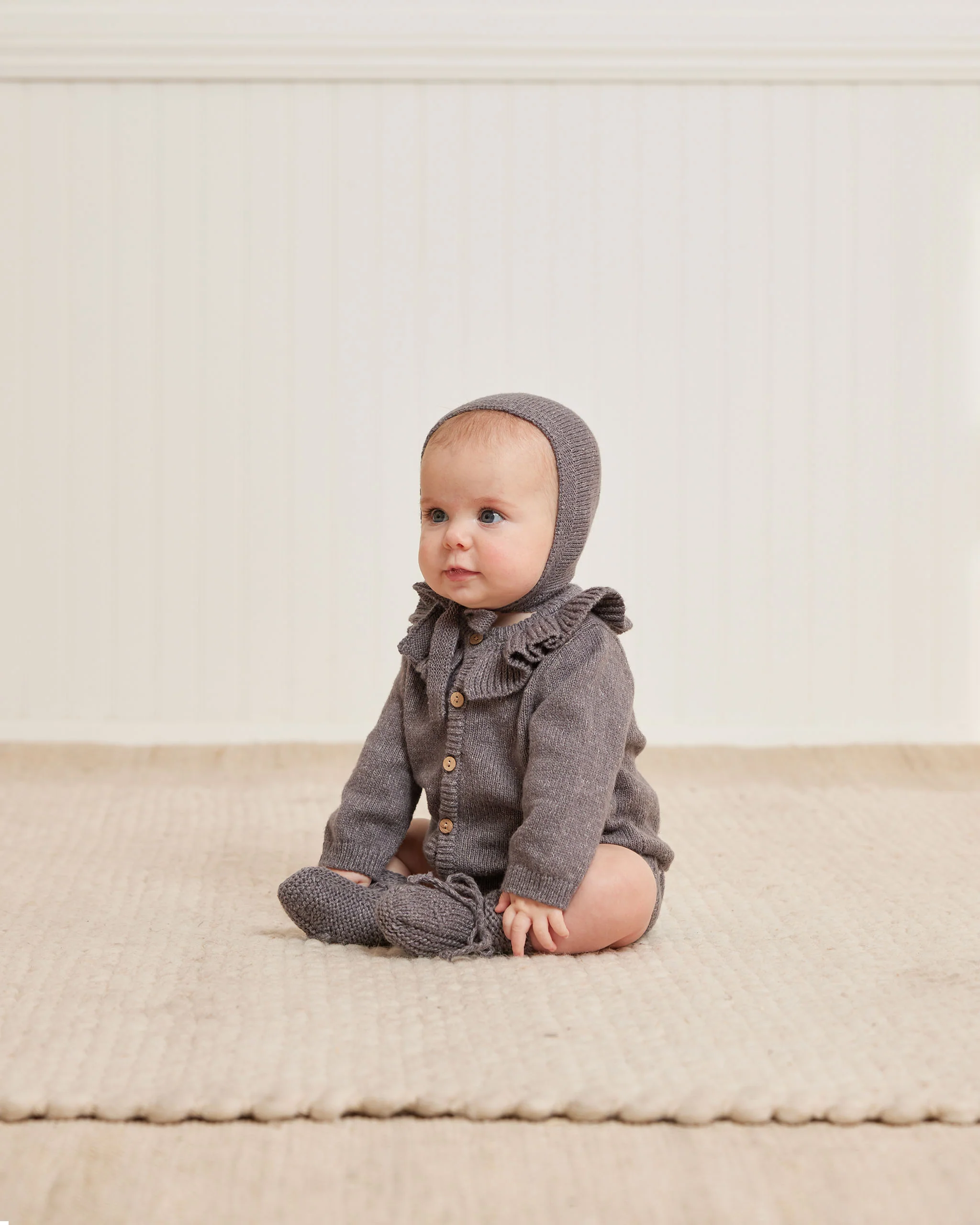 Quincy Mae Ruffle Collar Cardigan - Navy Heather - Image 3