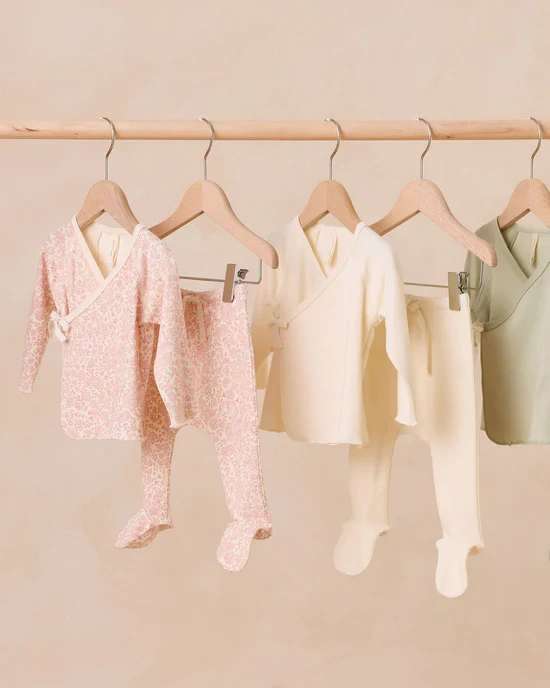 Wrap Top + Footed Pant Set - Pink Blossom - Image 2