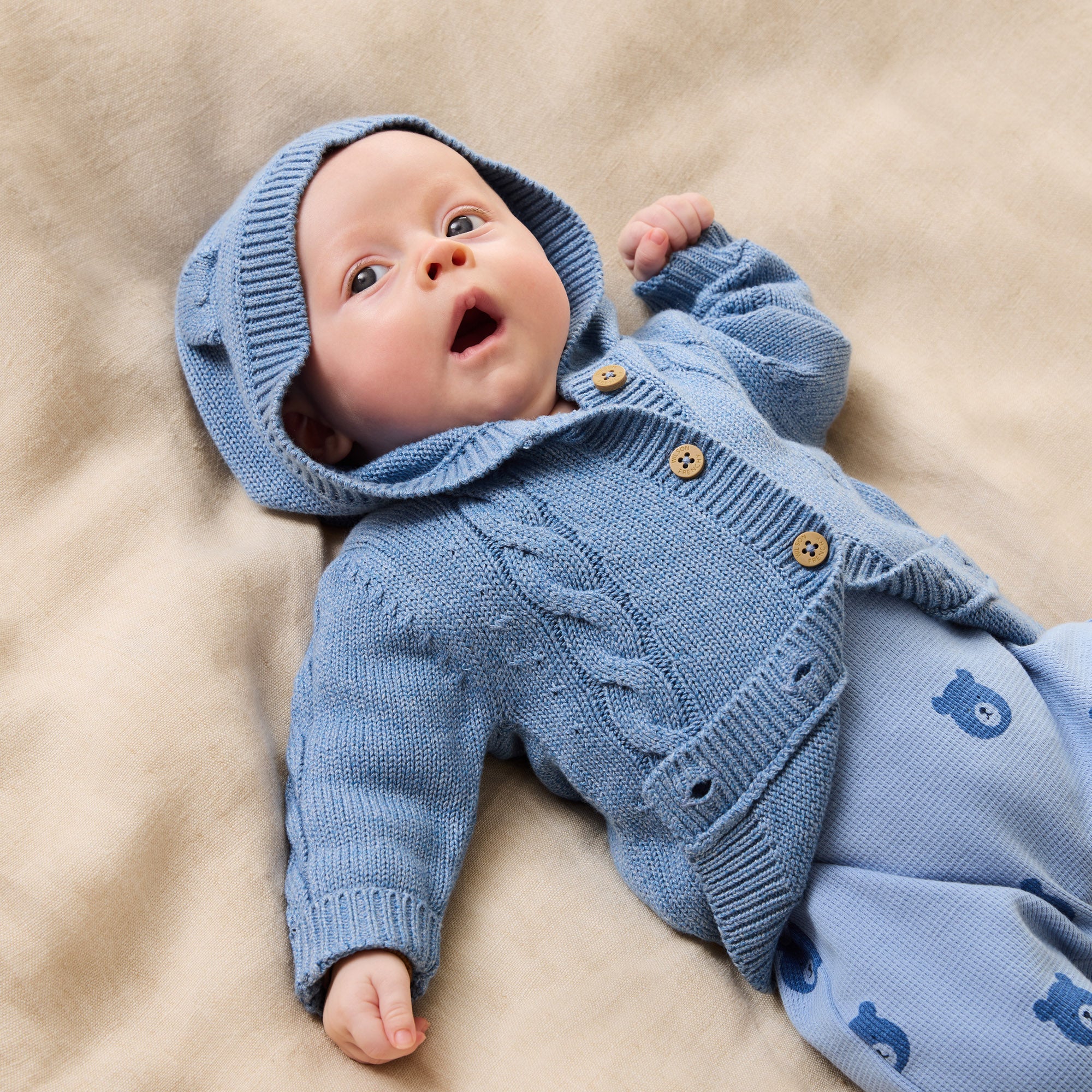 Frosted Blue Organic Knitted Cable Jacket - Image 3
