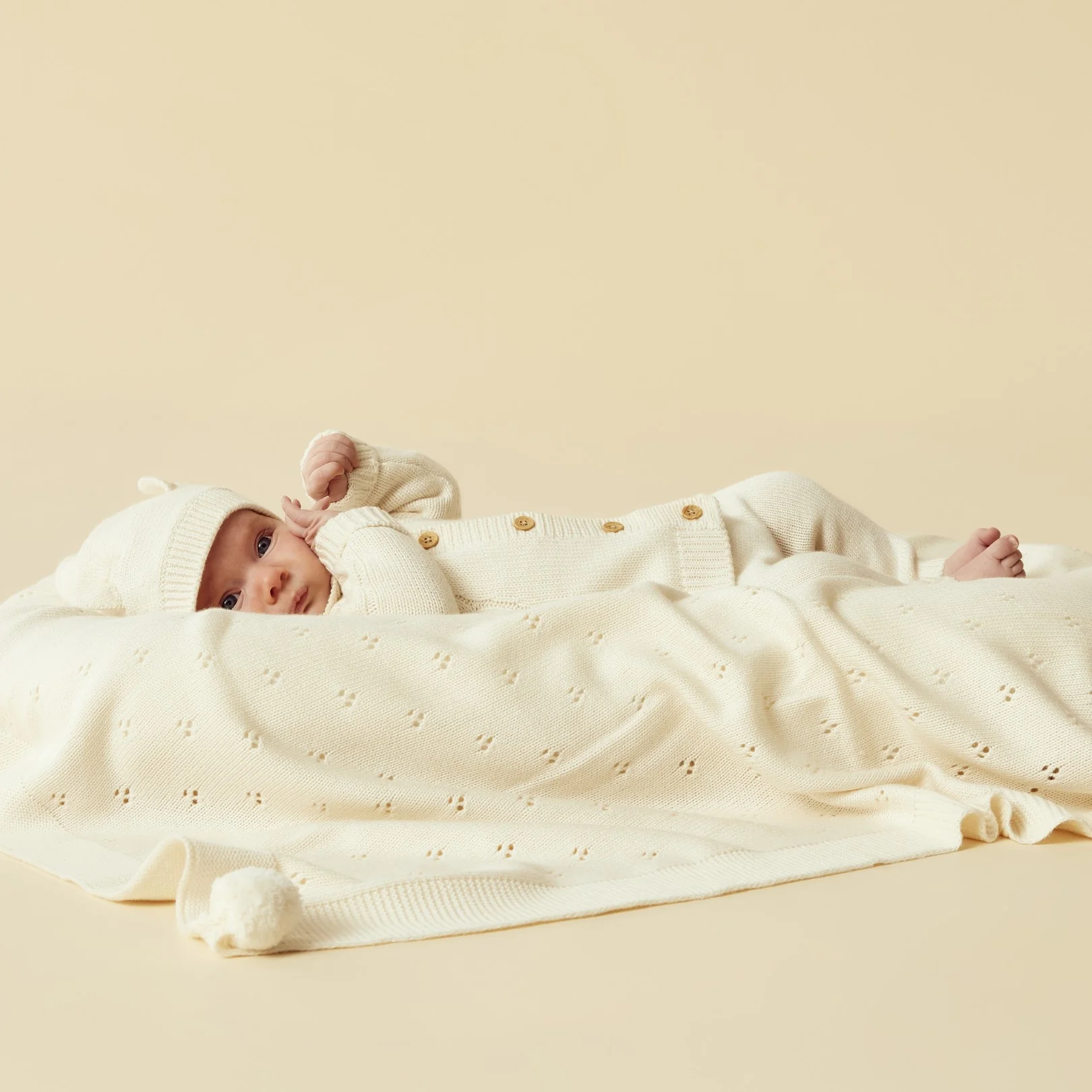 Knitted Pointelle Blanket - Ecru - Image 2