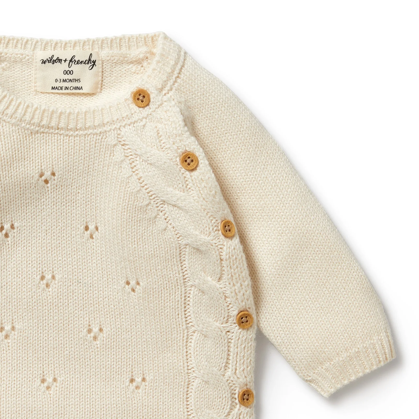 Knitted Pointelle Kimono Cardigan - Ecru - Image 2