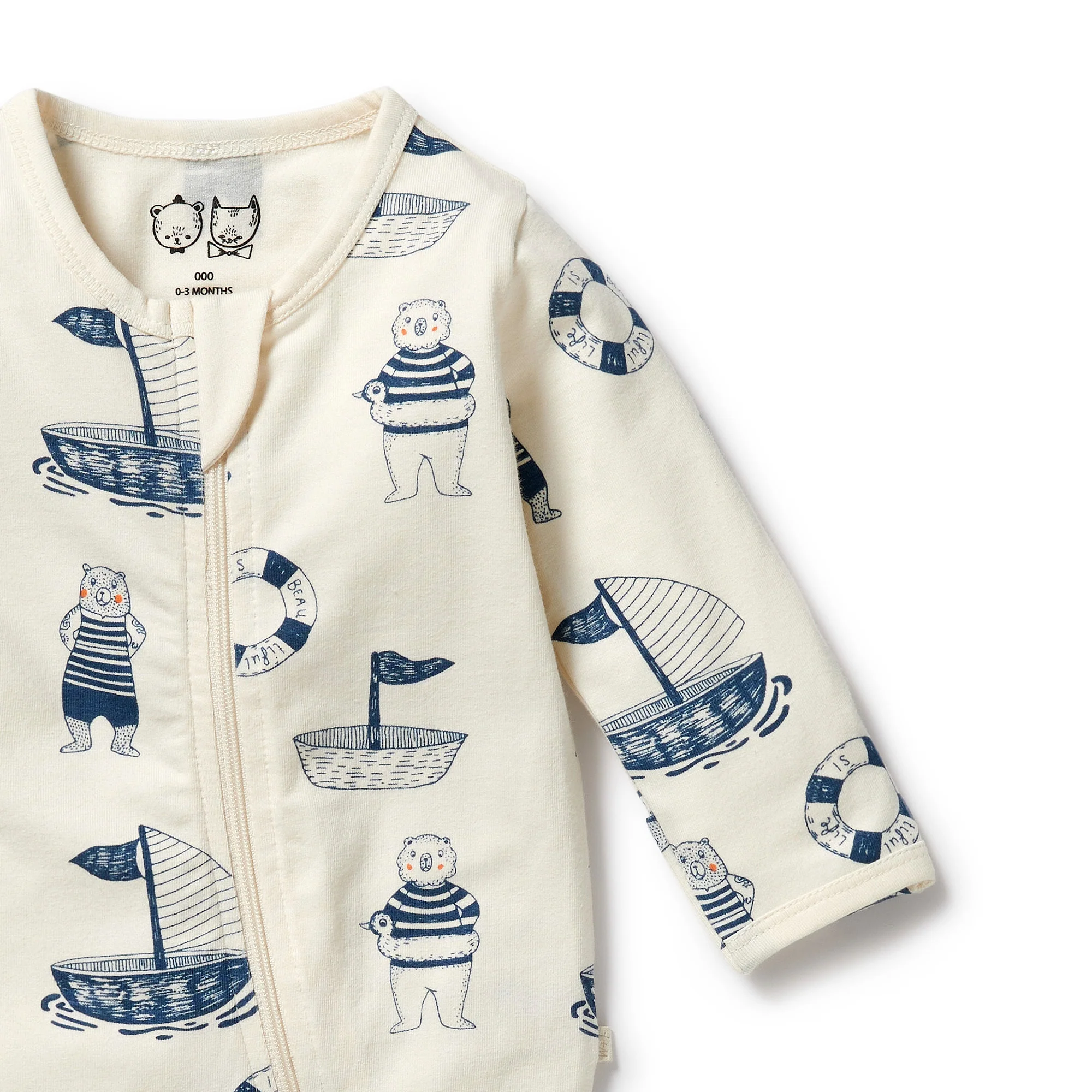 Nautical Bear Organic Zipsuit with Feet - Image 3