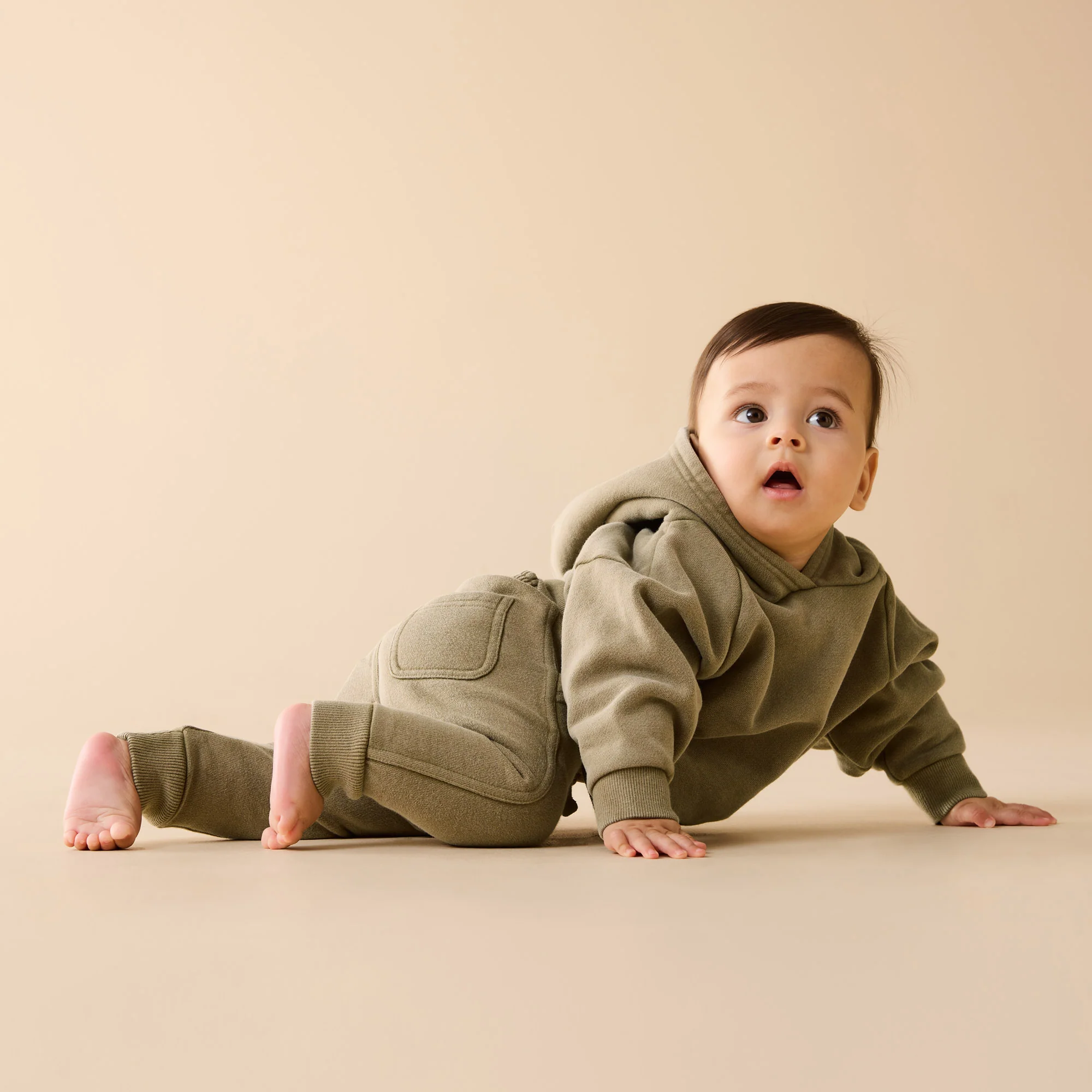 Olive Organic Terry Hooded Sweat - Image 3