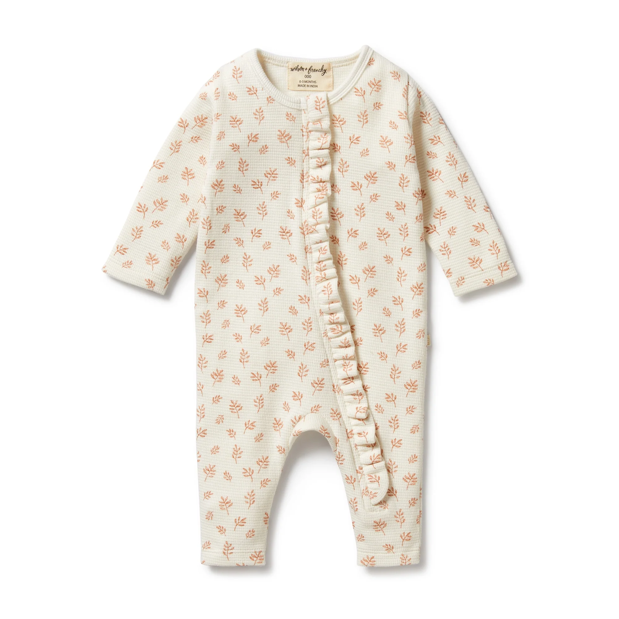 Organic Waffle Ruffle Zipsuit - Winter Bloom