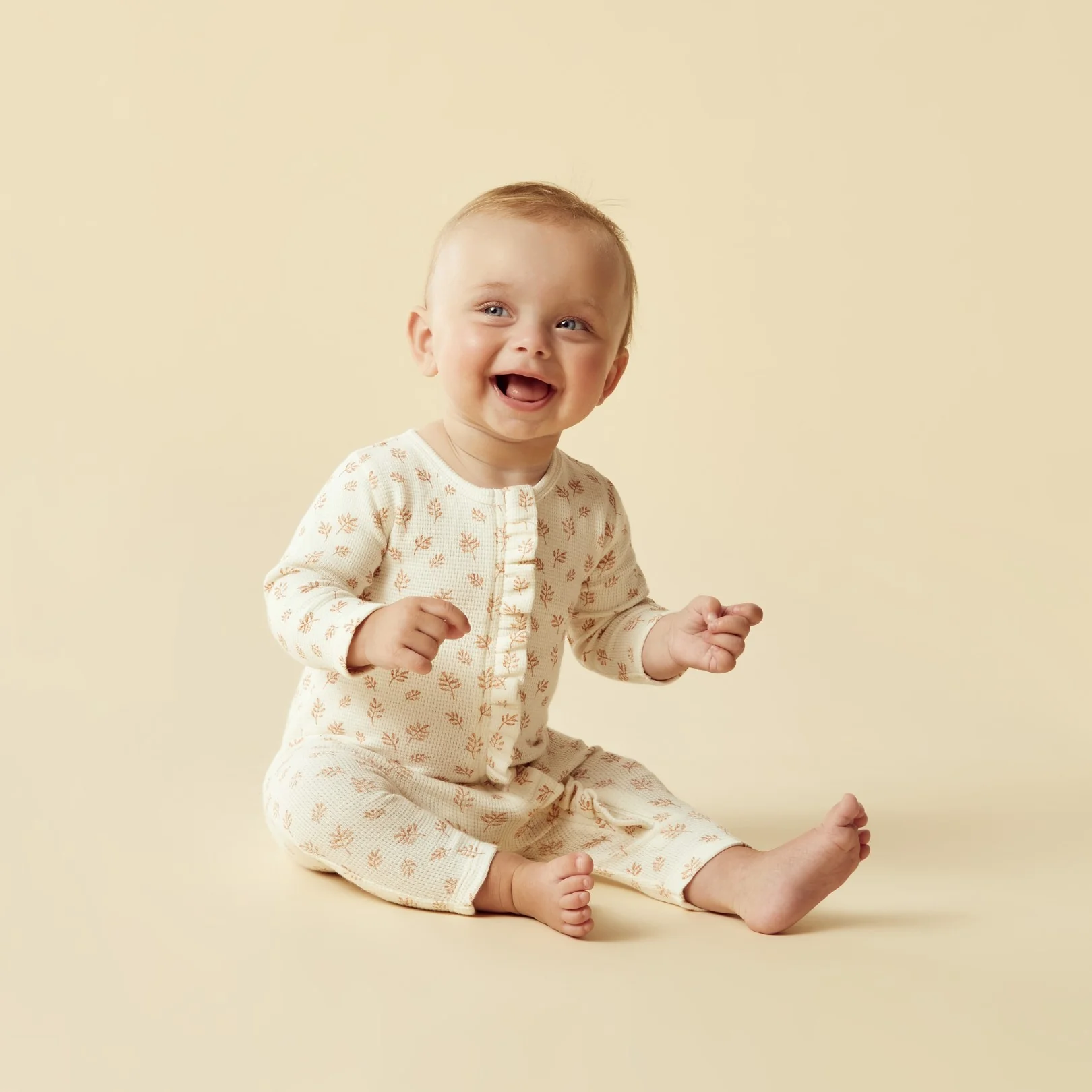 Organic Waffle Ruffle Zipsuit - Winter Bloom - Image 2
